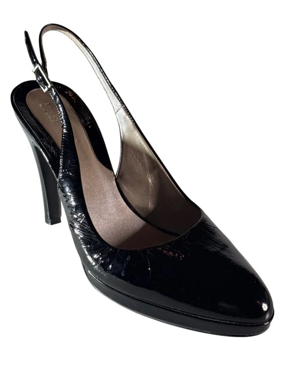 MAX DeCARLO Black Patent Leather Slingback Heels 9.5B Made In Italy